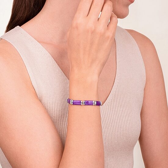Womens Genuine Purple Jade Sterling Silver Tennis Bracelet