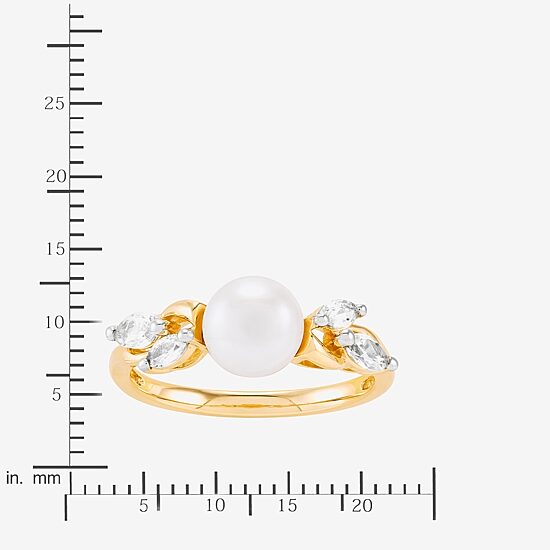 Certified Sofia Cultured Freshwater Pearl and Lab Created White Sapphire in 10K Gold Cocktail Ring