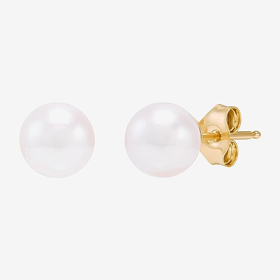 Certified Sofia™ 10K Gold 6-6.5mm Cultured Freshwater Pearl Stud Earrings