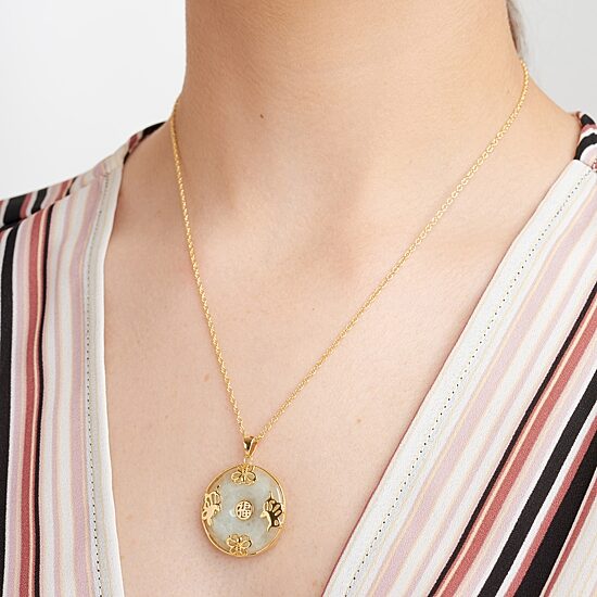 Good Fortune Womens Genuine Green Jade 18K Gold Over Silver Round 18 Inch Pendant Necklace
