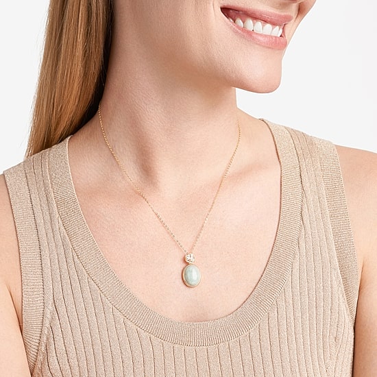 Good Fortune Womens Genuine Green Jade 18K Gold Over Silver Oval 18 Inch Pendant Necklace