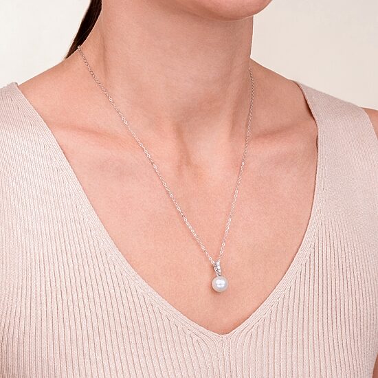 Womens Diamond Accent White Cultured Freshwater Pearl Sterling Silver 18 Inch Pendant Necklace
