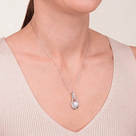 Womens Diamond Accent White Cultured Freshwater Pearl Sterling Silver 18 Inch Pendant Necklace