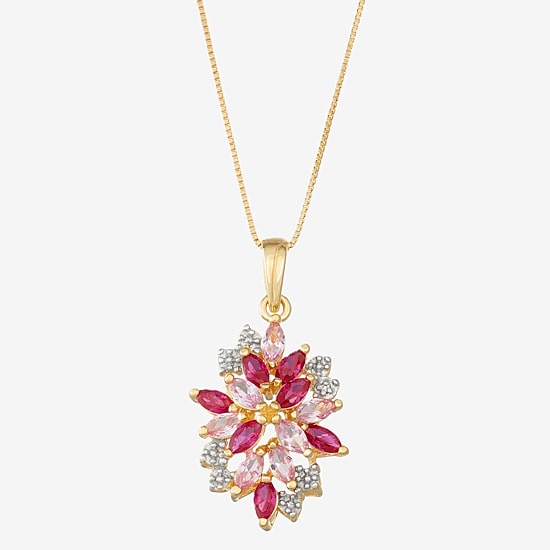 14K Gold over Silver Lab-Created Gemstone Flower Pendant Necklace