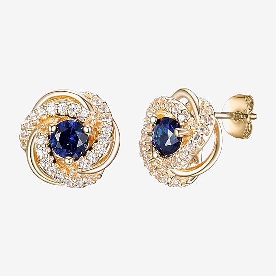 Lab Created Blue Sapphire 18K Gold Over Silver 10.6mm Stud Earrings