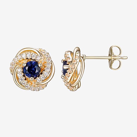 Lab Created Blue Sapphire 18K Gold Over Silver 10.6mm Stud Earrings
