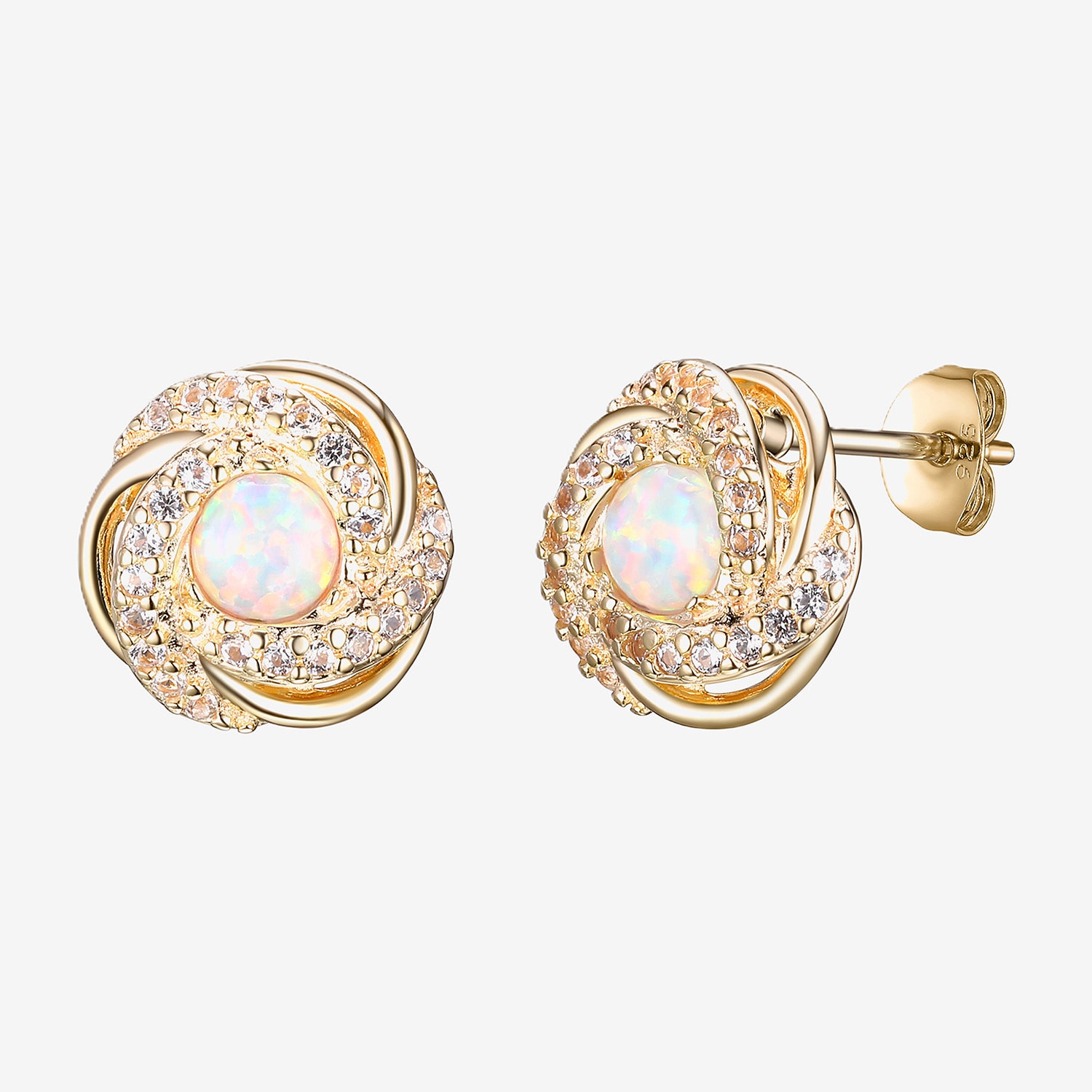 Lab Created White Opal 18K Gold Over Silver 10.6mm Stud Earrings