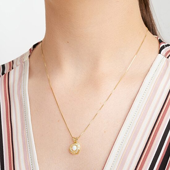 Womens Lab Created White Opal 18K Gold Over Silver 18 Inch Pendant Necklace