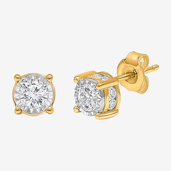 Tru Miracle 1 CT. T.W. Natural Diamond Round Stud Earrings in 14K Gold