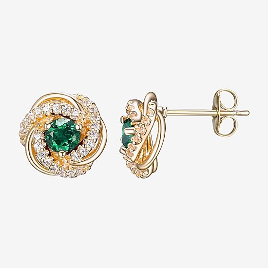 Lab Created Green Quartz 18K Gold Over Silver 15.5mm Knot Stud Earrings