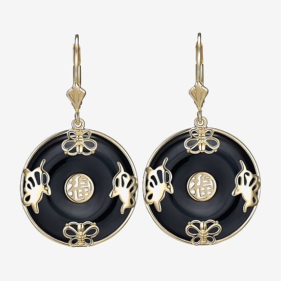 Womens Genuine Black Agate 18K Gold Over Silver Drop Earrings