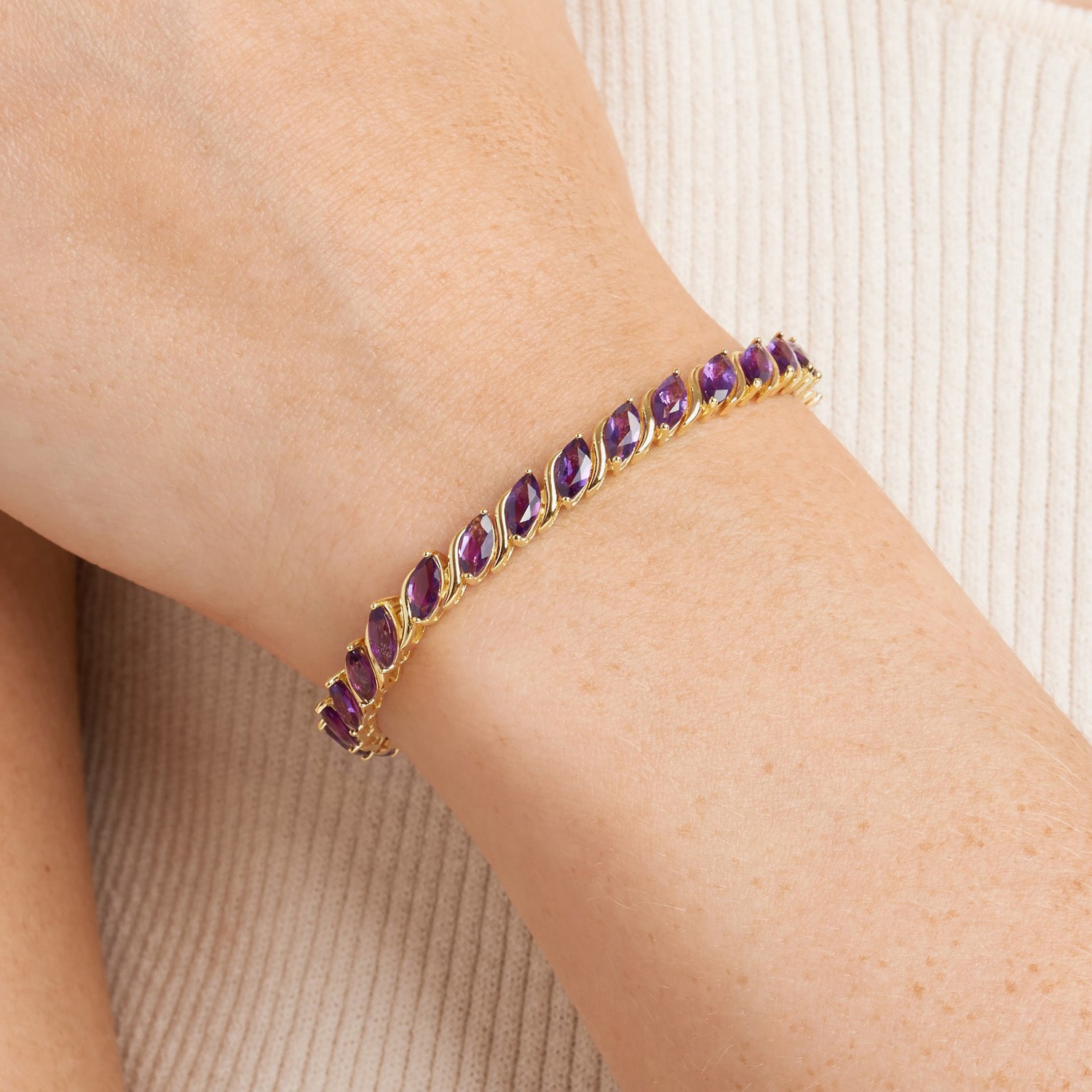 Womens Genuine Purple Amethyst 18K Gold Over Silver Tennis Bracelet
