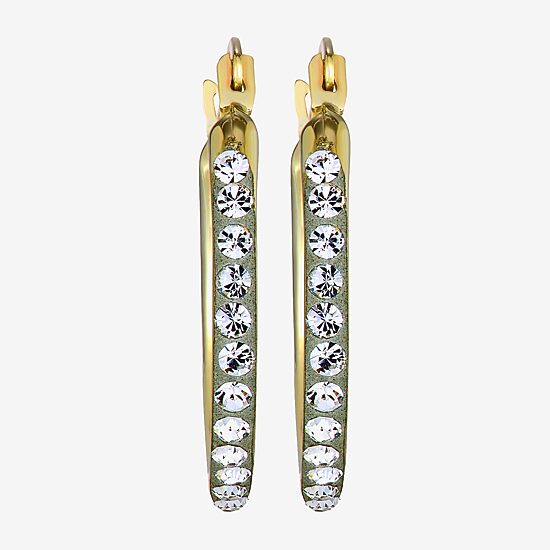 Womens White Crystal 10K Gold 18mm Round Hoop Earrings
