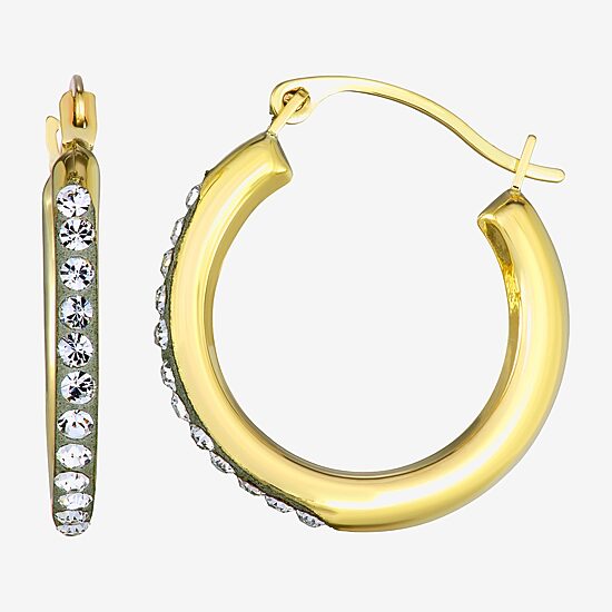 Womens White Crystal 10K Gold 18mm Round Hoop Earrings