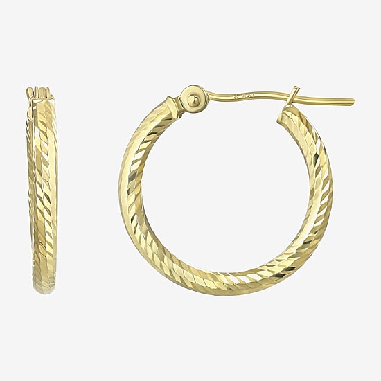 Diamond Cut Womens 14K Gold 18mm Hoop Earrings