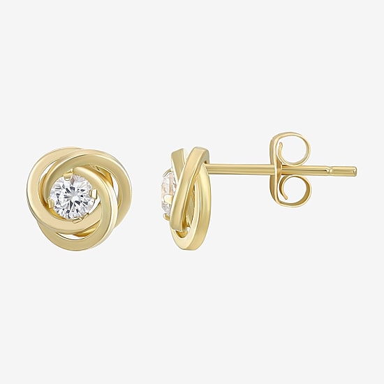 Cubic Zirconia Love Knot Earrings 14K Gold