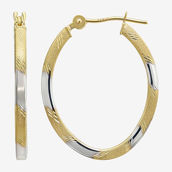 Two-Tone 14K Gold Oval Hoop Earrings