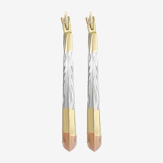 14K Tri-Tone Gold Diamond-Cut Round Hoop Earrings