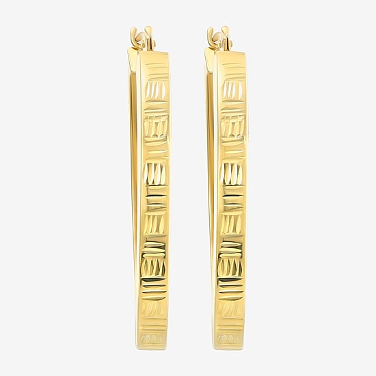 14K Yellow Gold Diamond-Cut Oval Hoop Earrings