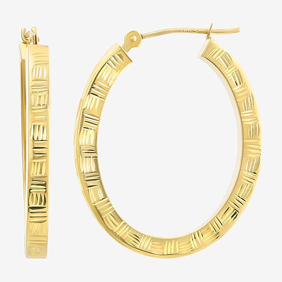 14K Yellow Gold Diamond-Cut Oval Hoop Earrings