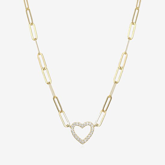 Paris 1901 By Charles Garnier Womens White Cubic Zirconia 18K Gold Over Silver Heart 18 Inch Pendant Necklace