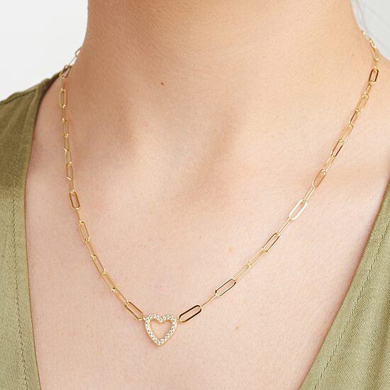 Paris 1901 By Charles Garnier Womens White Cubic Zirconia 18K Gold Over Silver Heart 18 Inch Pendant Necklace