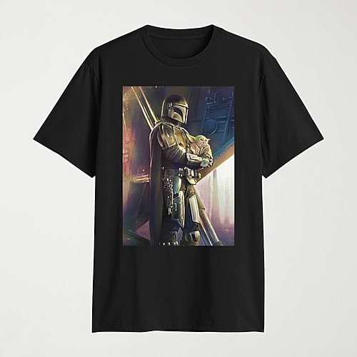 Novelty Mandalorian Mens Crew Neck Short Sleeve Regular Fit Star Wars Graphic T-Shirt, Large, Black
