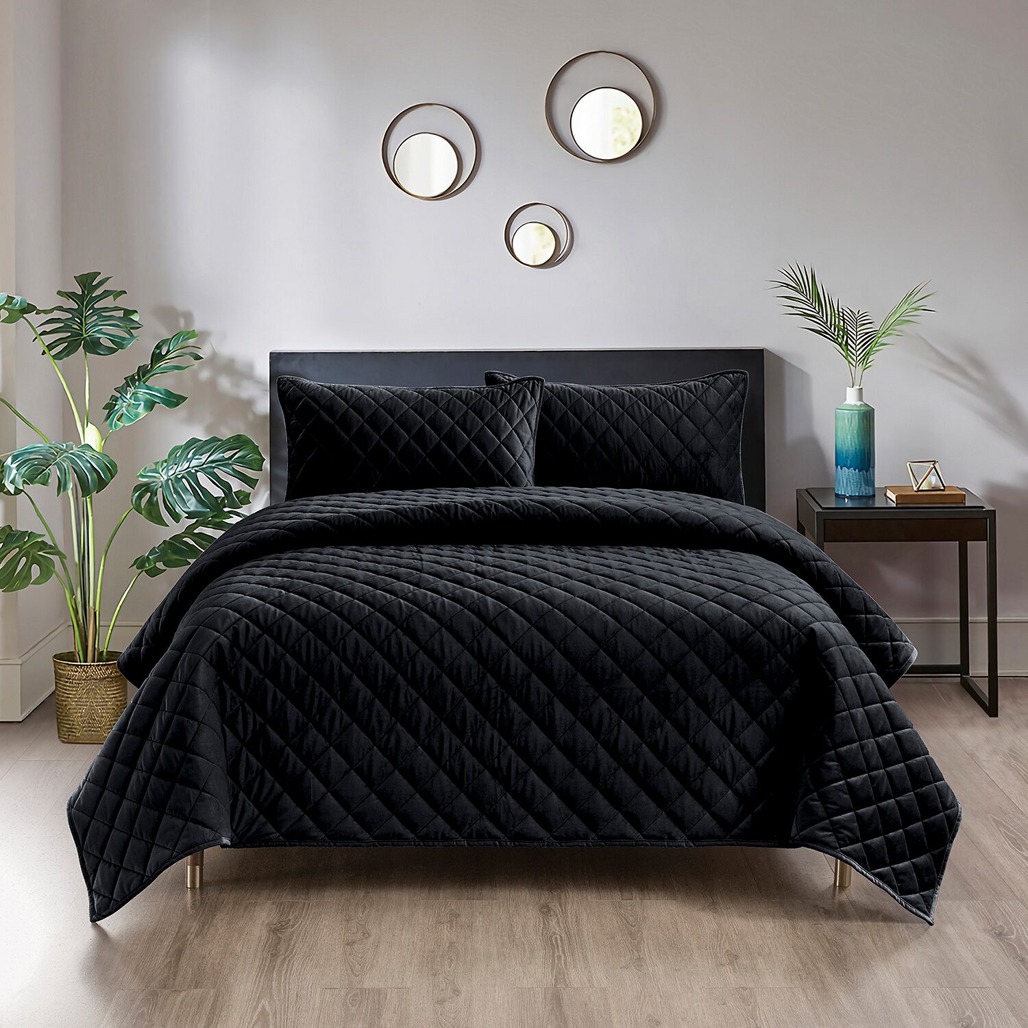 Pointehaven Velvet Diamond Design Oversized Quilt Set