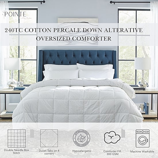 Pointehaven Cotton Percale Oversized Down Alternative Midweight Hypoallergenic Comforter