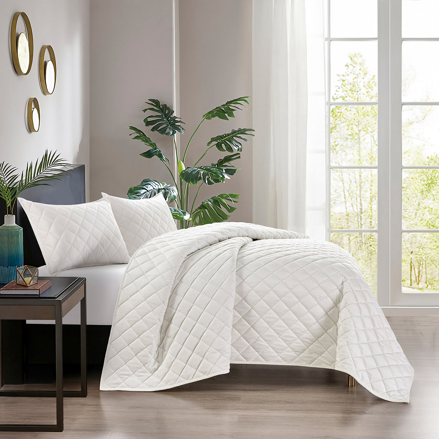 Pointehaven Velvet Diamond Design Oversized Quilt Set