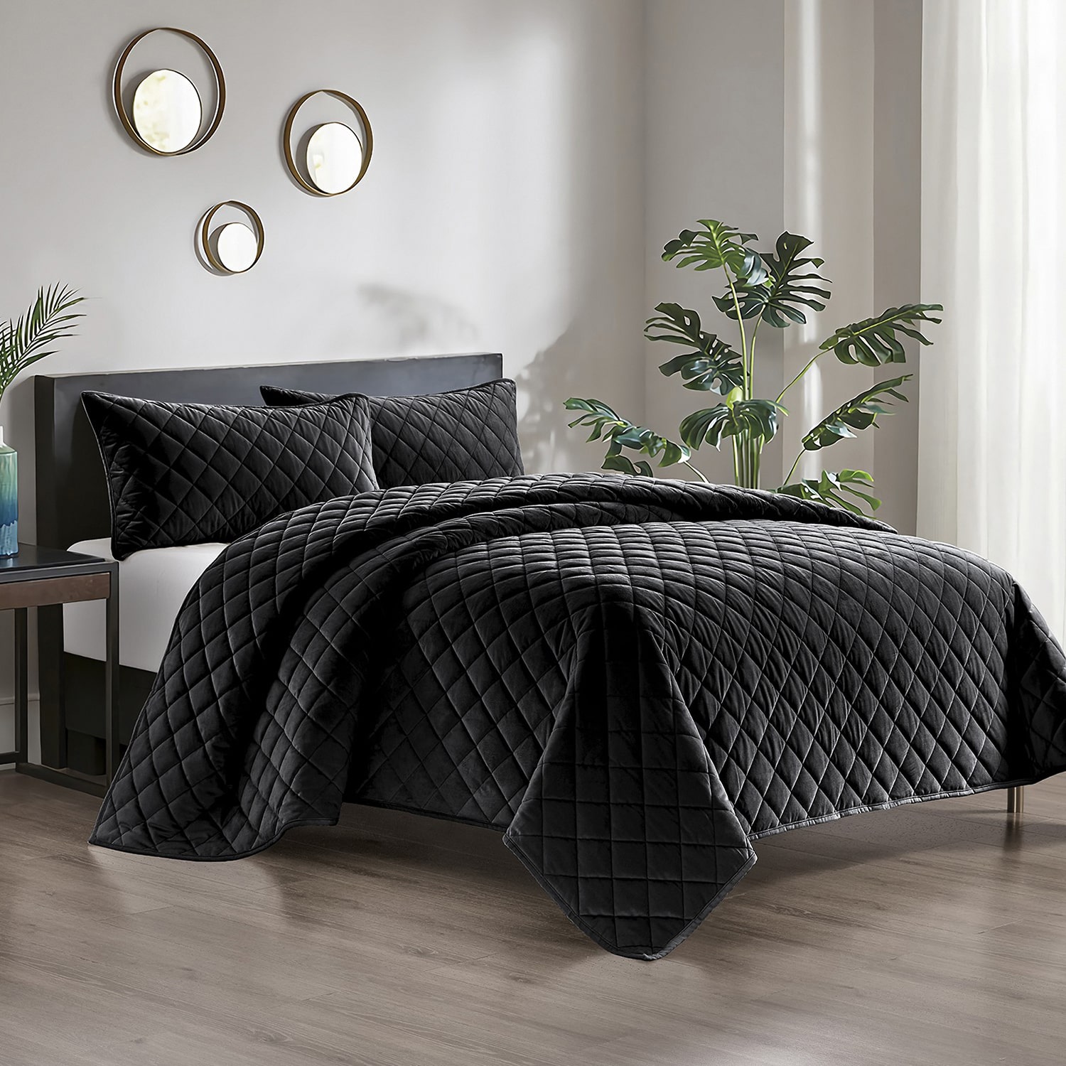 Pointehaven Velvet Diamond Design Oversized Quilt Set
