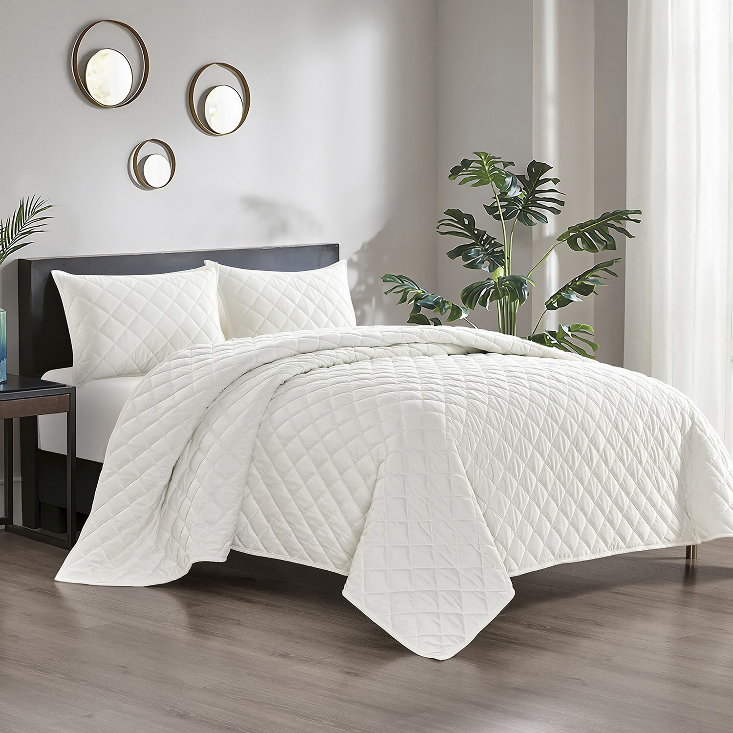 Pointehaven Velvet Diamond Design Oversized Quilt Set