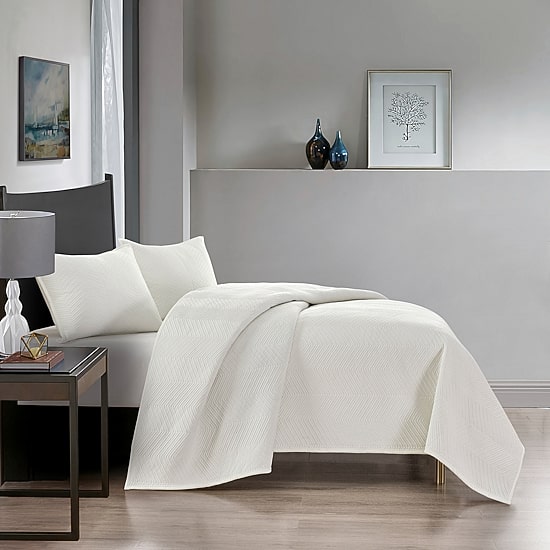 Pointehaven Velvet Chevron Design Oversized Quilt Set