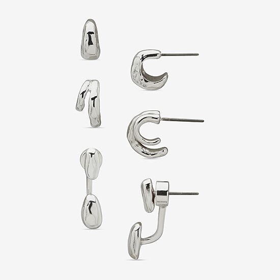 Worthington Silver Tone Womens 3 Pair Earring Set