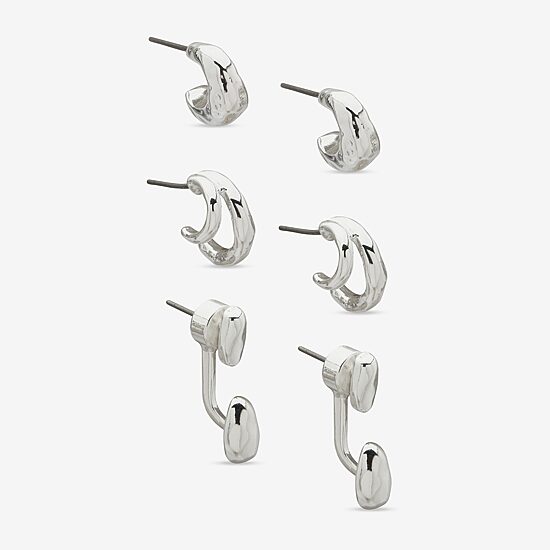 Worthington Silver Tone Womens 3 Pair Earring Set