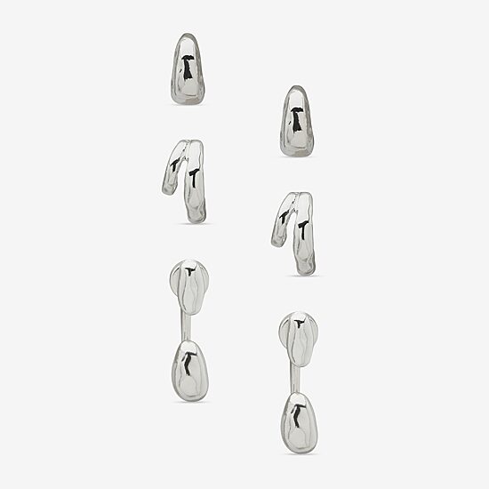Worthington Silver Tone Womens 3 Pair Earring Set