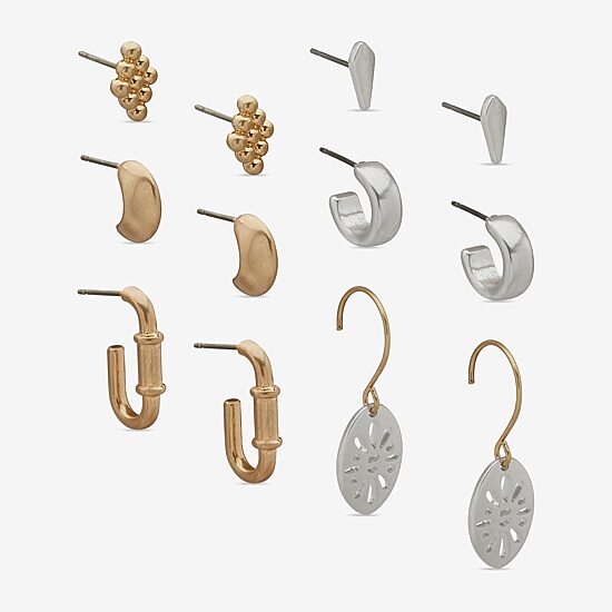A.N.A Two Tone Womens 6 Pair Earring Set