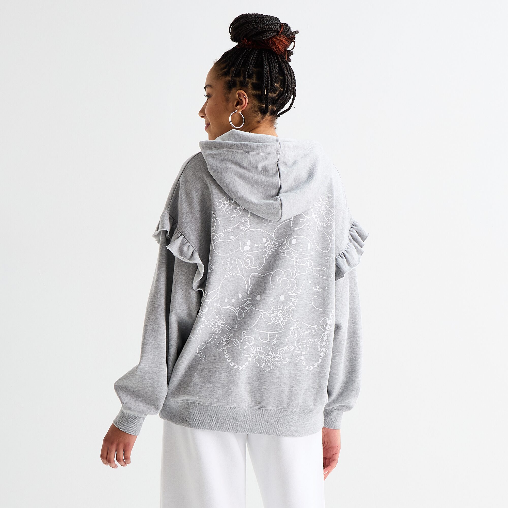 Womens Juniors Long Sleeve Hello Kitty Fleece Hoodie