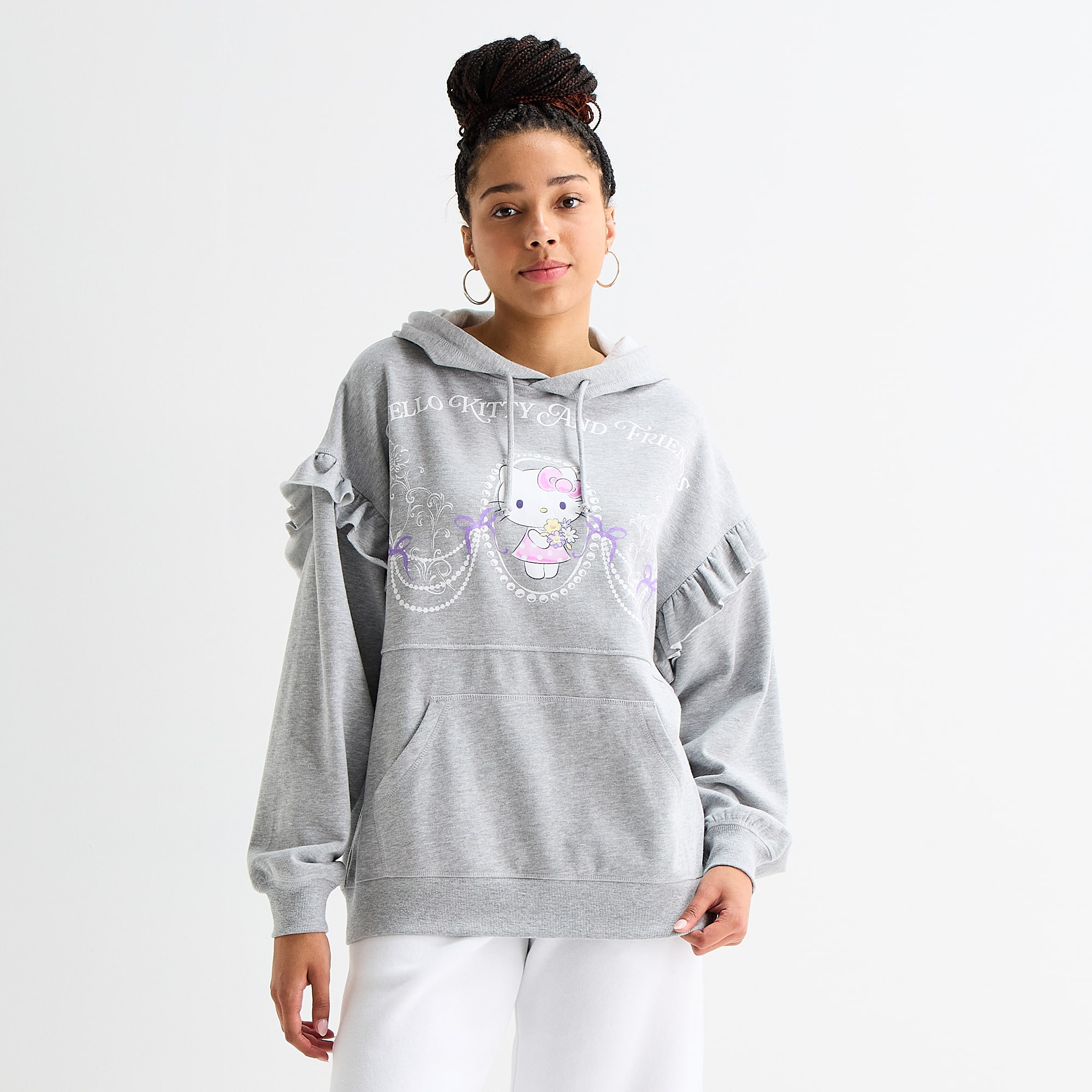 Womens Juniors Long Sleeve Hello Kitty Fleece Hoodie