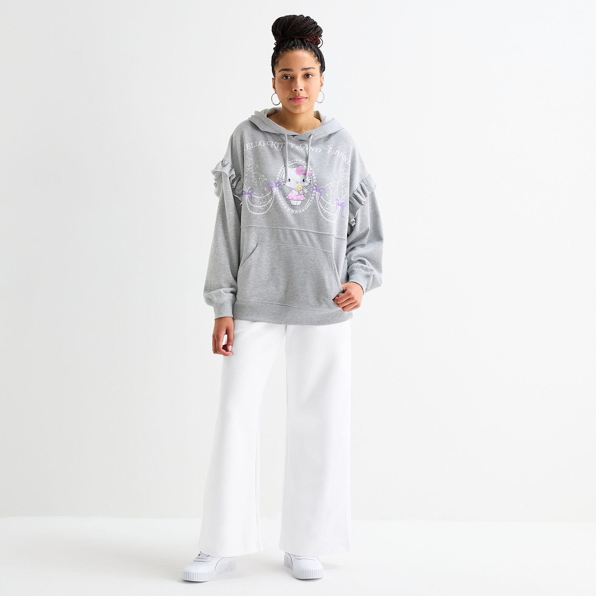 Womens Juniors Long Sleeve Hello Kitty Fleece Hoodie