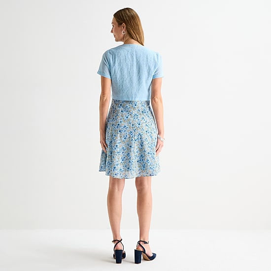Perceptions Womens Embroidered Floral Jacket Dress