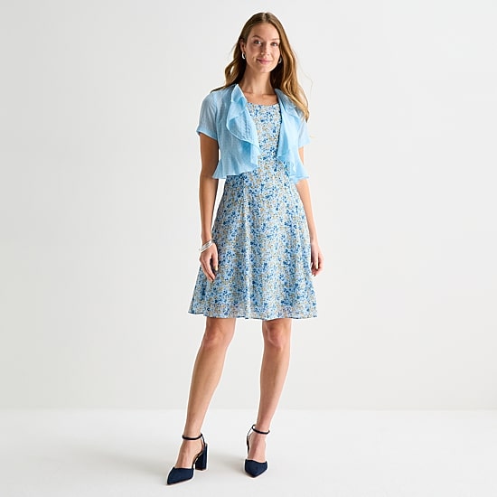Perceptions Womens Embroidered Floral Jacket Dress