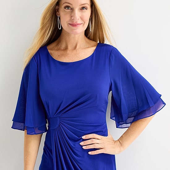 Connected Apparel Womens Round Neck 3/4 Sleeve Sheath Dress