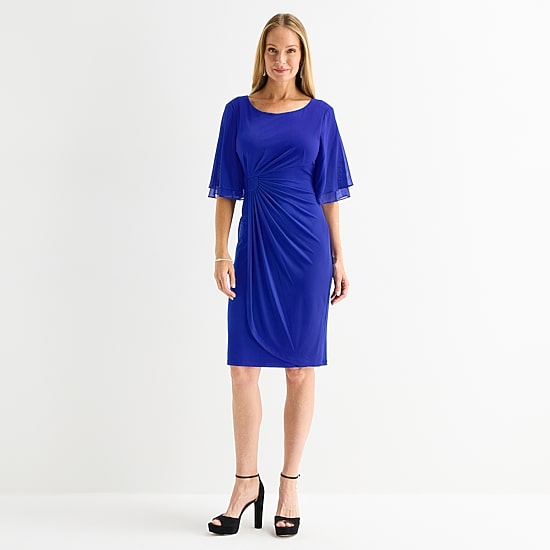 Connected Apparel Womens Round Neck 3/4 Sleeve Sheath Dress