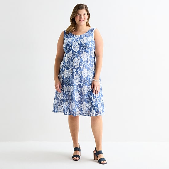 Perceptions Womens Plus Lace Floral Jacket Dress