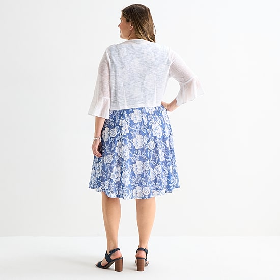 Perceptions Womens Plus Lace Floral Jacket Dress