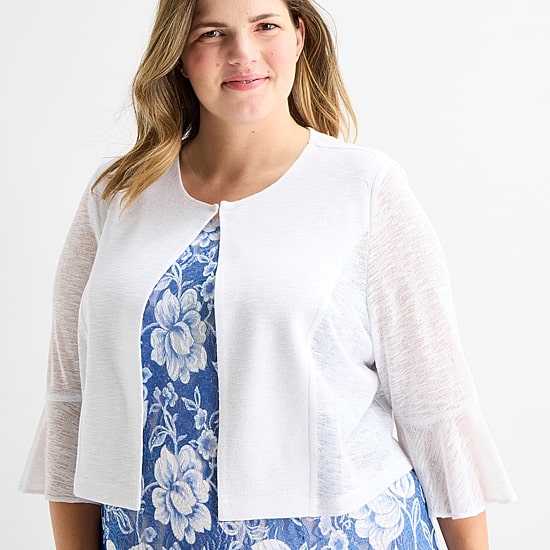 Perceptions Womens Plus Lace Floral Jacket Dress