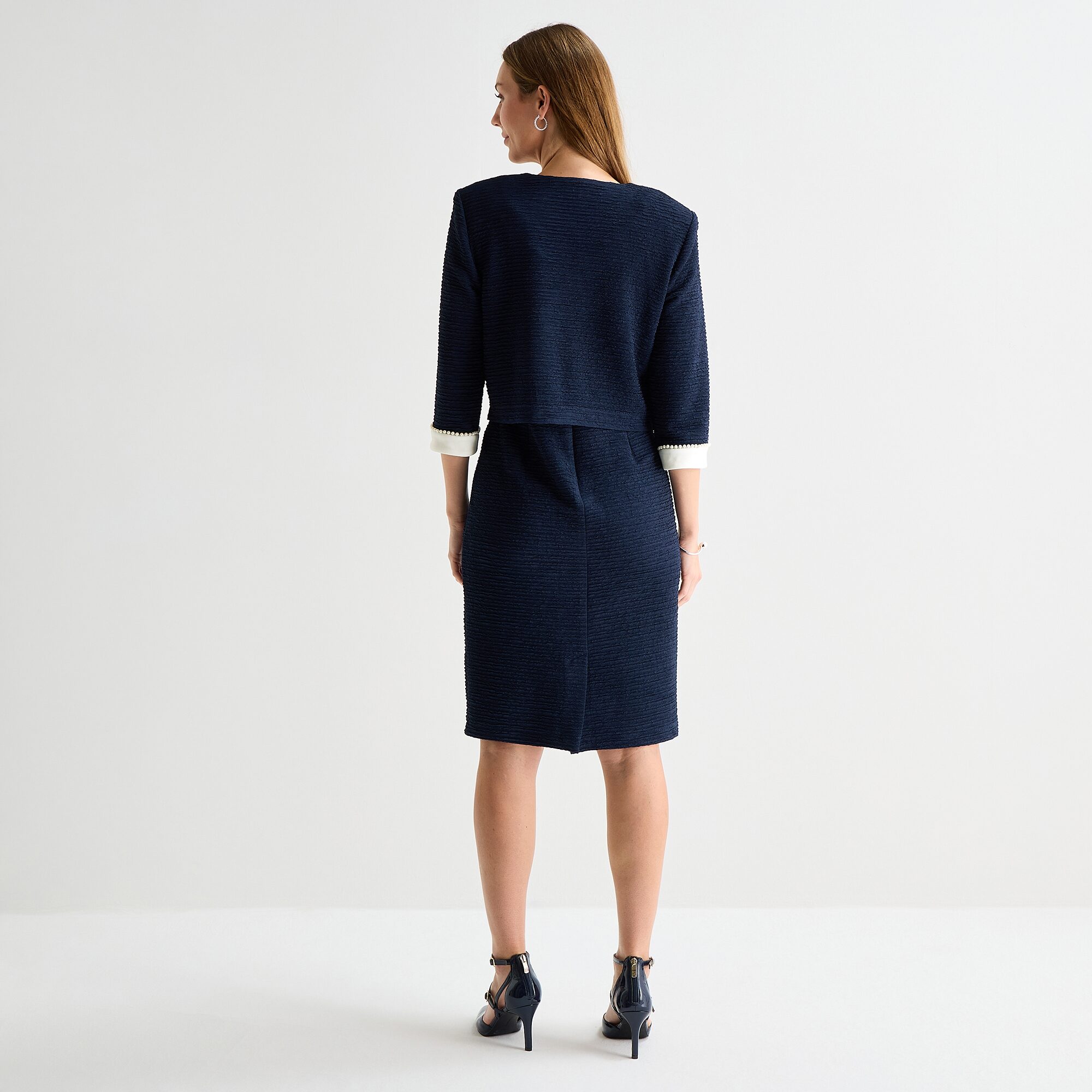 Maya Brooke Womens Fitted Pearl Trim Jacket Dress