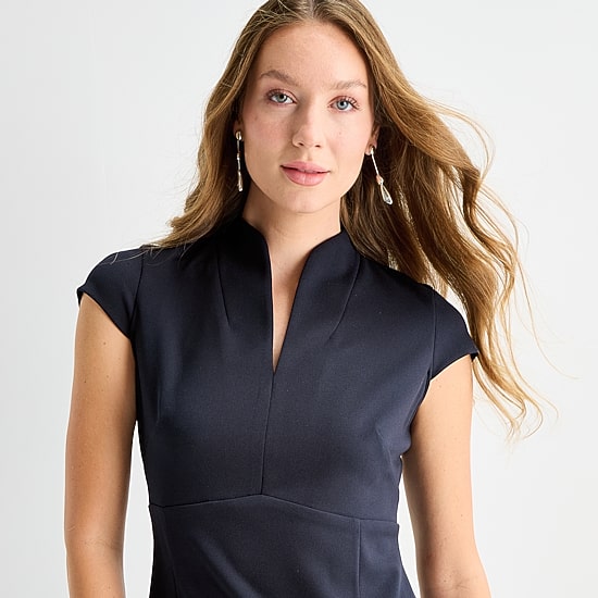 Marc New York Womens Split Crew Neck Short Sleeve Sheath Dress