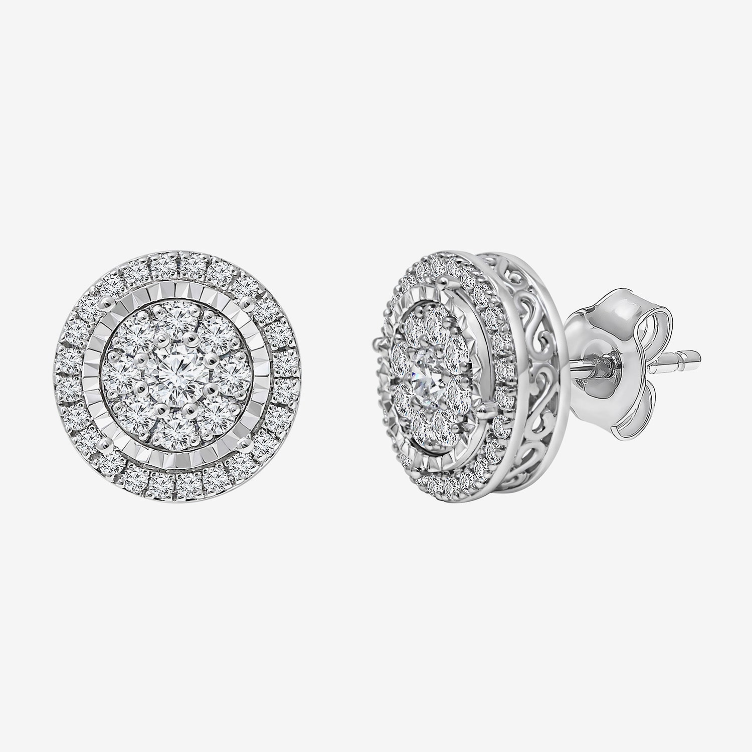 Diamond Blossom (I-J / I3) 1 CT. T.W. Natural White Diamond 10K Gold Round Stud Earrings